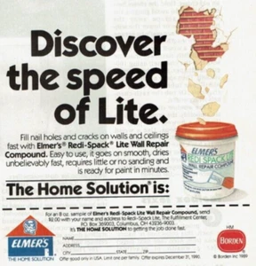 1990 Vintage Print Ad Discover the speed of Lite Elmer's Redi-Spack Wall Repair - Picture 1 of 2