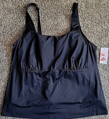 Top de natación Lands End negro 2X cuello cuadrado sólido 22W control abdominal para mujer S16 Foto 1 de 4
