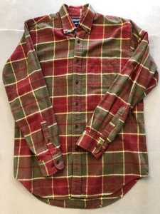 Lands' End Shirt Men's Medium 15" Regular Fit Red Plaid Flannel Button Up - Picture 1 of 5