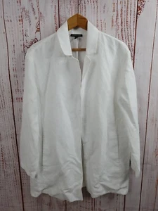 Eileen Fisher Jacket Womens Medium White Open Front Linen Blend Lightweight - Picture 1 of 17