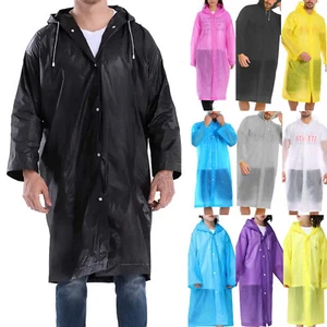 Adults Waterproof Jacket EVA Raincoat Long Rain Coat Hooded Poncho Rainwear - Picture 1 of 12