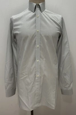 1960s Men’s French Mod Style Shirt Vintage Grey Blue Cotton Blend 38 Medium - Image 1 of 4