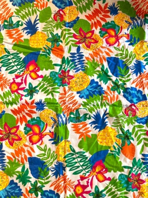 Tecido de abacaxi floral havaiano vintage dos anos 70 estampa tropical 82x38 - Imagem 1 de 4