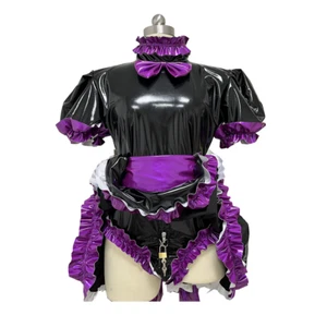 Vestido de PVC negro bloqueable French Maid Sissy disfraz hecho a medida - Imagen 1 de 4