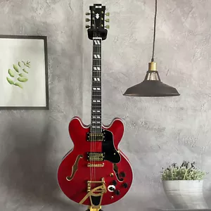 Red ES335 6 Corde Corpo Semivuoto Chitarra Elettrica HPL Fretboard HH Pickups - Foto 1 di 9