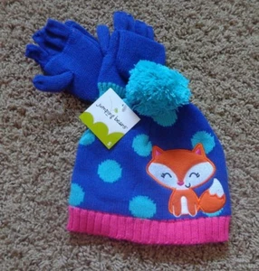 JUMPING BEANS Niña Nuevo Con Etiquetas Talla S Tejido FOX Púrpura/Rosa/Naranja/Azul Sombrero y Guante Conjunto  - Imagen 1 de 7