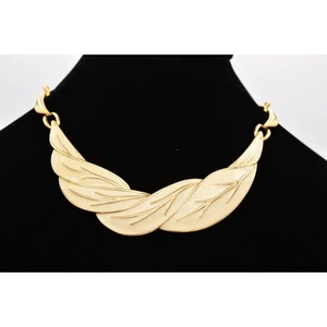 Collana Monet Vintage Foglia Smalto Crema Oro Grosso Firmata Anni 80 Bin6A - Foto 1 di 12