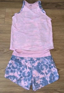 Athleta Girl 2 Piece Set Pink/Lavender Tie dye Layered Tank L/14 Shorts L/14 - Picture 1 of 11
