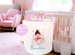 Personalised storage tube, ballerina print toy basket, nursery room item, - Picture 1 of 2