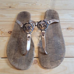 Michael Kors sz 10 M Cork Thong Sandals Flip Flops MK Charm Jelly Rose Gold Nude - Picture 1 of 10