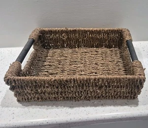 Woodluv Rectangular Seagrass Basket Medium Storage Hamper W/Wooden Handles - Picture 1 of 4