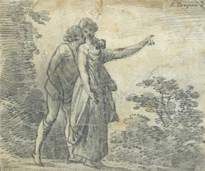 Richard Cooper Jnr (1740-1822) Pencil Drawing Couple In Woodland - 18th Century - Picture 1 of 7