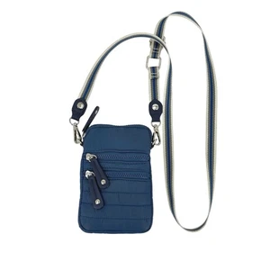 Sondra Roberts Squared Blue Puffer Crossbody Bag Phone Purse Striped Strap  - Picture 1 of 7