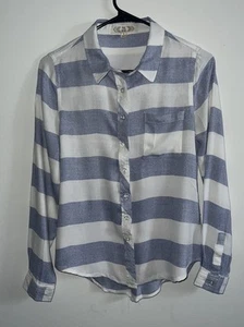 Rosa Rose Oberteil Damen S kariert Button Down Langarm Hemd weiß und hellblau - Bild 1 von 9