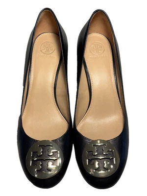 Tacones de salón Tory Burch Chelsea 50 mm cuero napa negro perfecto logotipo dorado talla 8 Foto 1 de 4