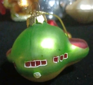 Blown Glass Green Plane Christmas Ornament, Small, Handmade,  preowned - Picture 1 of 14
