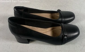 Clarks Marilyn Nora Black Leather Square Toe Block Pump Womens Heels Size 9M - Picture 1 of 6