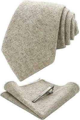 Juegos de corbata y clip cuadrado de bolsillo beige de lana de cachemir para hombre (9) Foto 1 de 4