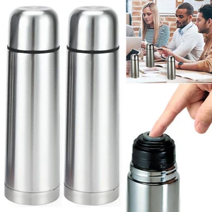 2 Pc Stainless Steel Vacuum Flask Bottle 17Oz Thermo Hot Cold Tea Coffee Insulat - Picture 1 of 1