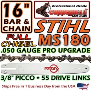 COPPERHEAD 16" BAR & CHAIN FITS STIHL MS170, MS171, MS180 63PS-55 .050 GA CHISEL - Picture 1 of 18
