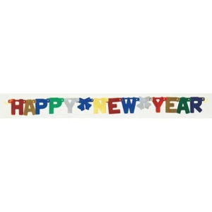 Happy New Year Deluxe 4 Ft Jointed Banner Jewel Tones Bells Bow - Picture 1 of 2