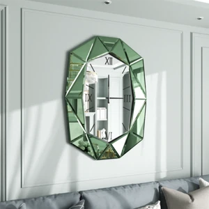 Luxury Roman Clock Diamond Wall Mirror Handmade Center Mirror Living Room Decor - Picture 1 of 22
