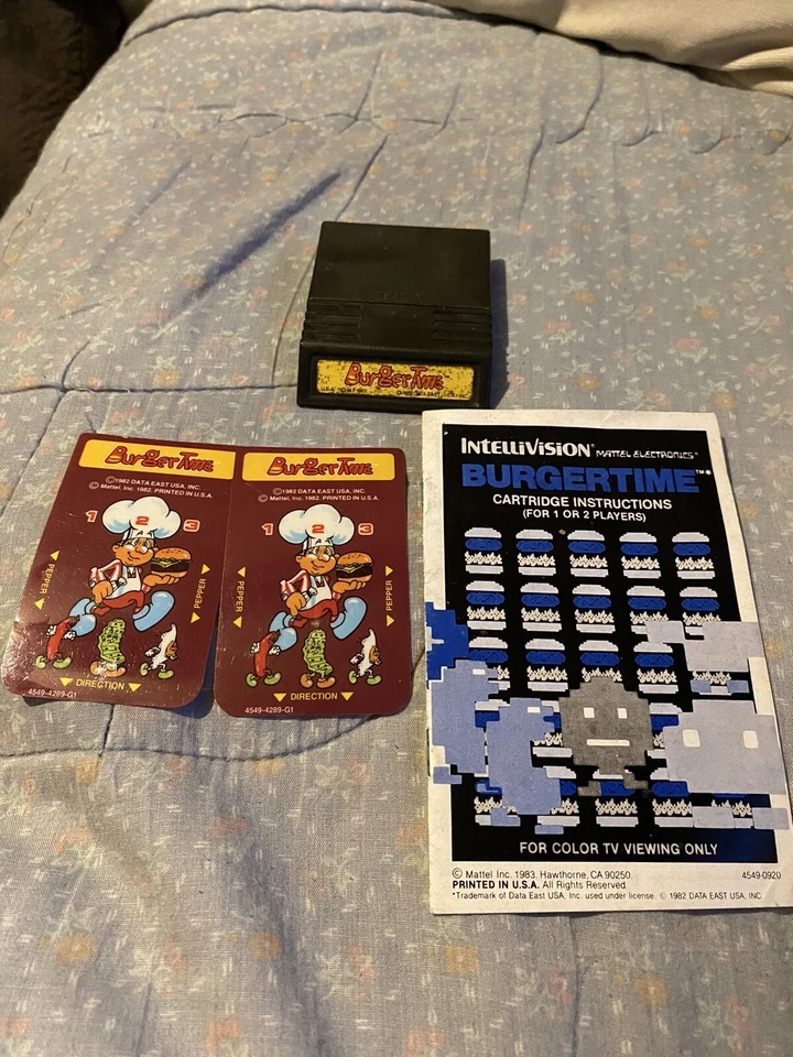 BURGERTIME game cartridge, Overlays, + Manual for INTELLIVISION system 1982 ed. - Image 1 of 1