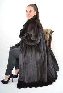 US5219 BLACKGLAMA MINK FUR COAT FEMALE RANCH MINK JACKET SIZE XL - NERZMANTEL - Picture 1 of 23