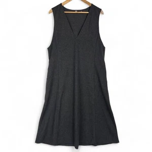 Uniqlo Corporate Midi Dress Plus Size L 14 Fleece A Line Grey Sleeveless V Neck - Picture 1 of 9