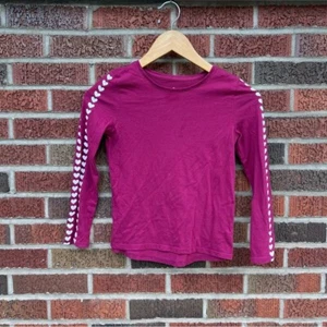 SO Magenta Pink and White Heart Sleeve My Favorite Tee Long Sleeve Top - Picture 1 of 3