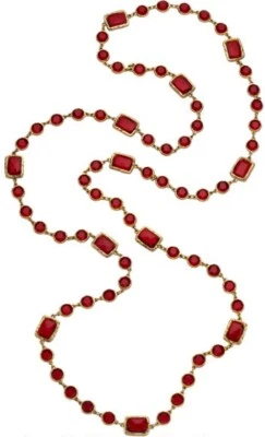 Collar Sautoir Cadena Chiclet Cristal Rojo Chanel Paris 1981 Firmado Vintage  Foto 1 de 4