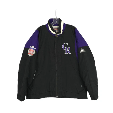 Vintage 90's Apex One Colorado Rockies Purple White Puffer Bomber Jacket Large Cover