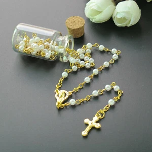 12 PCS First Holy Communion Favor Rosary in Glass jar Bottle White Pearl Beads - Picture 1 of 6