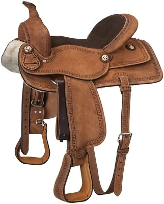 15 Inch Western Roughout Saddle - Cowboy Serpentine Tooled Edges - Image 1 of 4