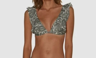 $108 Vix Womens White Black Printed Pyra Liz Ruffle Bikini Top Swimsuit Size S - Image 1 of 3