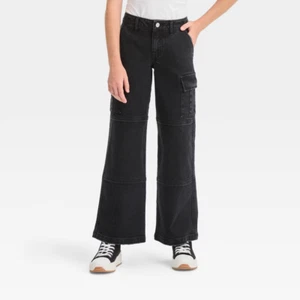 Girls' Mid-Rise Wide Leg Cargo Pants - art class™ Black Size 12 - Picture 1 of 1