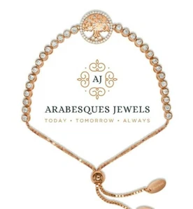 ARABESQUES GENUINE STERLING SILVER/ROSE GOLD TREE OF LIFE TENNIS BRACELET AJTB - Picture 1 of 3