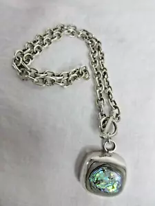 ATI MEXICO 16" 925 Stertling BRIGHT Abalone Pendant Necklace HEAVY TOGGLE CHAIN - Picture 1 of 9