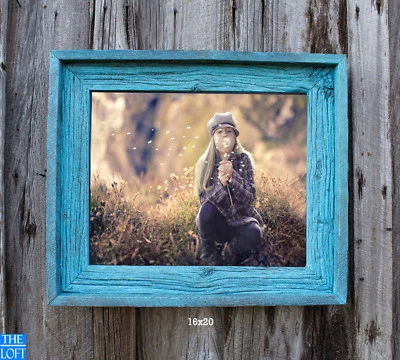 Vinatge Aqua (Todos los Tamaños)-El Loft Antiguo Hecho a Mano 3.75" Marco de Madera de Granero Foto 1 de 4