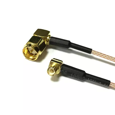 MCX male RA angle to SMA male RA RF cable assembly RG178 adapter 15cm 6inch - Image 1 of 3