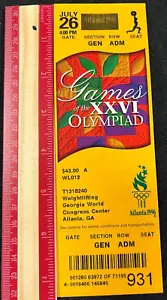 BIGLIETTO OLIMPIADI ATLANTA 26 LUGLIO 1996 INUTILIZZATO COME NUOVO *SOLLEVAMENTO PESI* 43 DOLLARI COSTO JC M3 - Foto 1 di 2