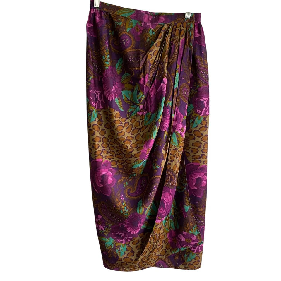 Falda vintage Miss O by Oscar de la Renta para mujer 10 envoltura floral boho midi años 80 Foto 1 de 4