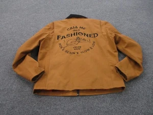 Iron Resin Jacket Men L Canvas Blanket Lined Old Fashioned Graphic Slow Low Coat - Picture 1 of 13