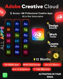 Adobe Creative Cloud 2025 | 1-Year Subscription | 20+ Apps | PC/Mac License - Picture 1 of 1