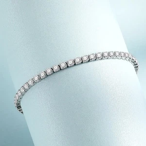 Full 3mm VVS1 Moissanite Tennis Bracelet 18K White Gold PLated Pass Tester GRA - Picture 1 of 15
