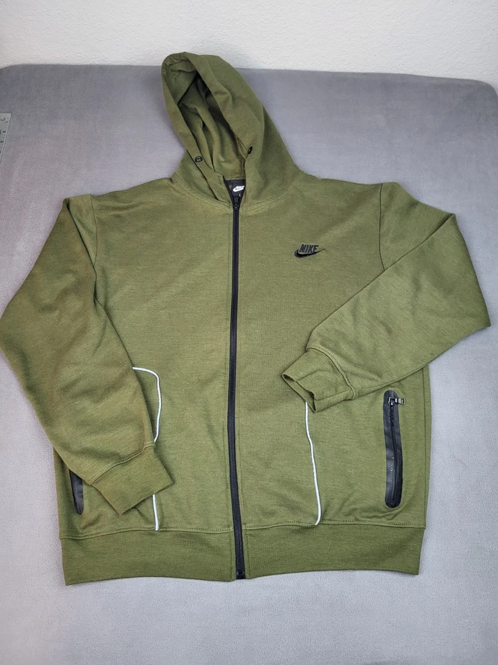 Chaqueta polar Nike Tech para hombre grande verde cremallera completa sudadera con capucha forrada bolsillos holgada Foto 1 de 4