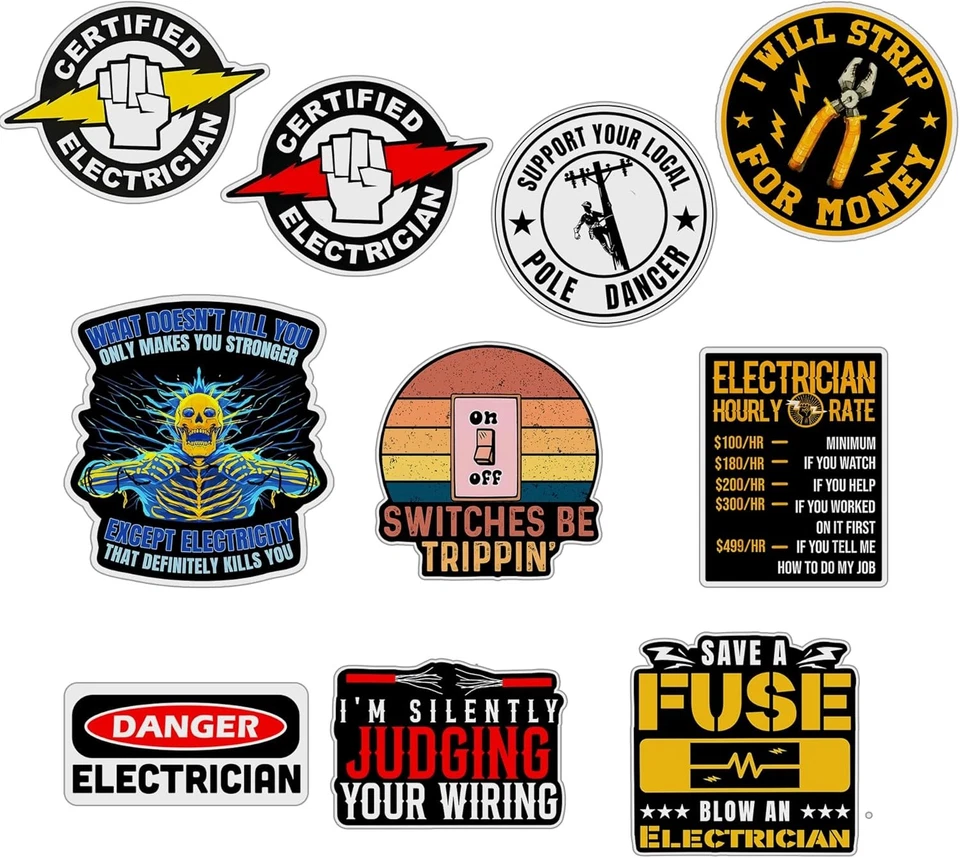Paquete de pegatinas de electricista, 10 piezas - Electricista certificado, poste negro/blanco  Foto 1 de 4