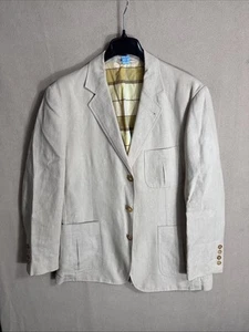 @ Stains Henry Jacobson Large Beige Linen 3-button Sport Coat Cotton 1/2 Lined - Picture 1 of 17
