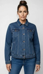 Terra & Sky Jacket Womens Denim Trucker Pockets Distressed, Sz 28-30, 4x - Picture 1 of 4