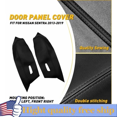 Cubierta del panel de la puerta del reposabrazos de cuero sintético negra EK para Nissan Sentra 2013-2019 Foto 1 de 4